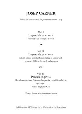PARAULA EN EL VENT, LA | 9788447542246 | CARNER I PUIGORIOL, JOSEP