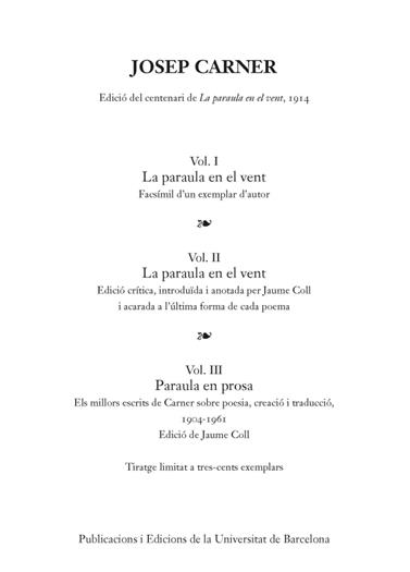 PARAULA EN EL VENT, LA | 9788447542246 | CARNER I PUIGORIOL, JOSEP